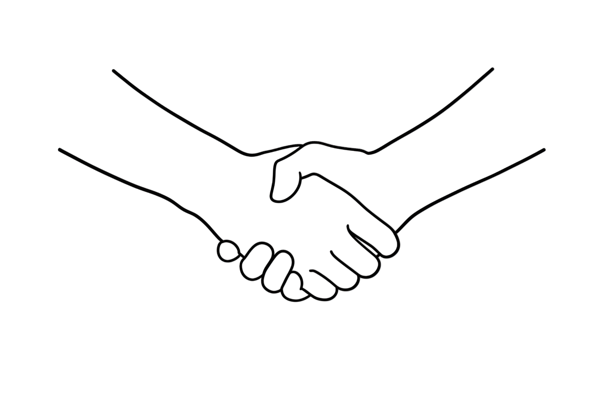 kan du göra en väldigt simpel teckning i outline-stil av två händer som skakas?
